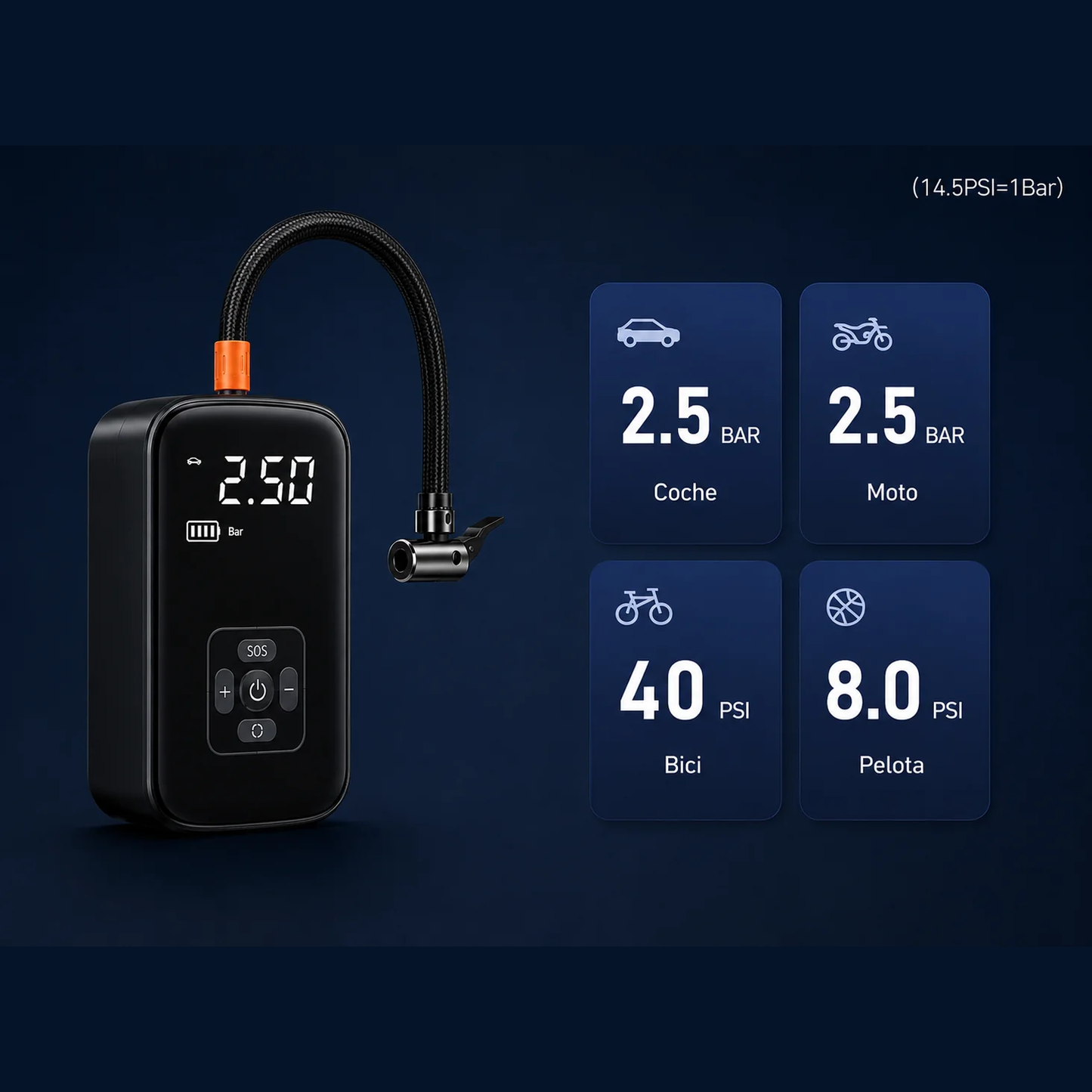 Inflador Eléctrico Portátil 150 PSI | Compresor de Aire para Coche, Moto, Bicicleta, Patinete y Balones